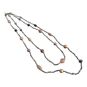 VTG Double Strand Black/Copper Tone Necklace Beaded Mixed Materials Handmade